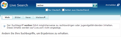 Screenshot Suchmaschine Live.com